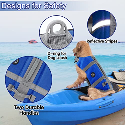 EMUST Dog Life Vests, Adjustable Pet Life Jacket with Rescue Handle, Dog Flotation Vest for Small/Medium/Large Dogs, XS, Royal Blue - color: Royal Blue, size: XS