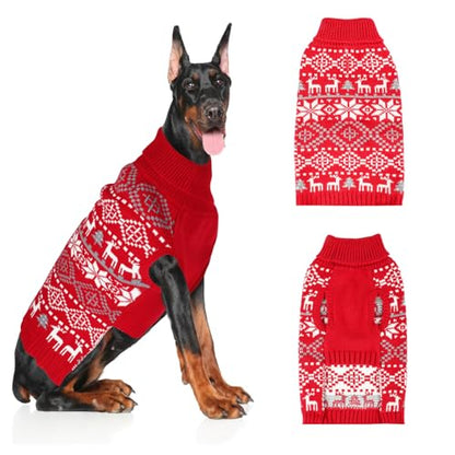 XX-Large Dog Christmas Sweater, Thick Warm Doggie Sweatshirt with Leash Hole, Snowflake Reindeer Dog Holiday Pullover Sweats for Cold Weather, Winter Knit Turtleneck Dogs Sweater for Large Dogs XXL - size: XX-Large