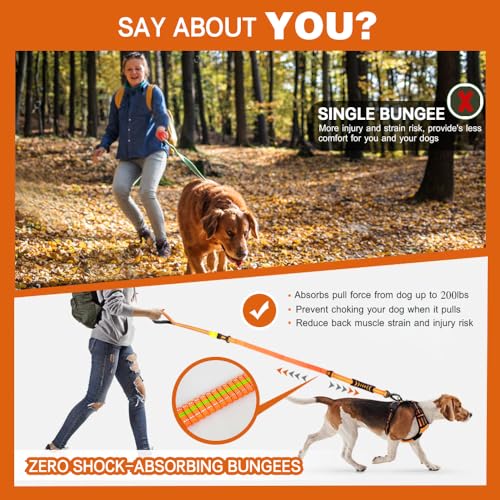 No-Pull Shock Absorbing Bungee Leash for Large Dogs, 4-6 FT Heavy Duty Dog Leash with Traffic Handle & Seat Belt Buckle, Reflective, Up to 150 Lbs - color: Orange