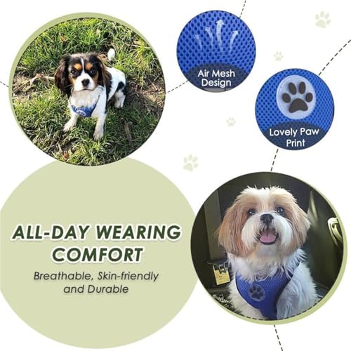 Lukovee Dog Car Harness Seat Belt, Adjustable Mesh Breathable Vest with Elastic Bungee Tether, Soft Padded 2-in-1 Safety Car Harness Seatbelt for Small Medium Large Dogs (Blue,XS) - color: Blue, size: X-Small