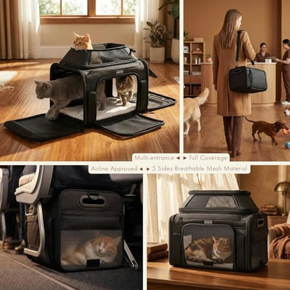 Top-Expandable Pet Carrier with Treat & Pet Window,17x11x9.5 Inch Alaska Hawaiian Airline Approved,Soft-Sided Dog Carrier for Small Dogs and Cats,Travel Cat Carrier with Locking Safety Zippers,Black - color: Black, size: 17.0"L x 11.0"W x 9.5"H