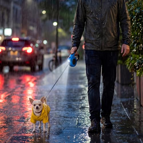 Retractable Dog Leash with USB Rechargeable Flashlight for Night Walks, 16FT Automatic Telescopic Tractor Dog Leash for Small and Medium Dogs, Blue - color: Blue