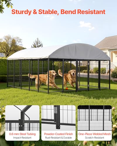 VEVOR Outdoor Dog Kennel, 9.8 x 9.8 x 5.4 ft Large Dog Kennel with Secure Lock, Outside Dogs Enclosures with UV-Resistant & Waterproof Roof Cover, Heavy Duty Pet Crate Cage Run for Large Dogs - size: 118.1"L x 118.1"W x 65.0"H