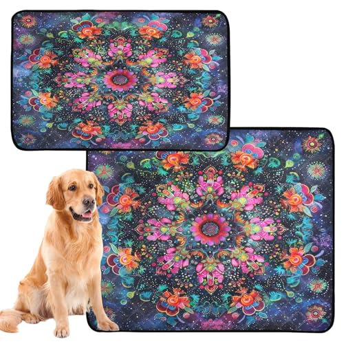 Qilmy Mandala Pet Mat, Waterproof Reusable Dog Training Pad Anti-Slip Pet Creat Pad for Small Medium Large Dogs and Cats - size: Medium+Large