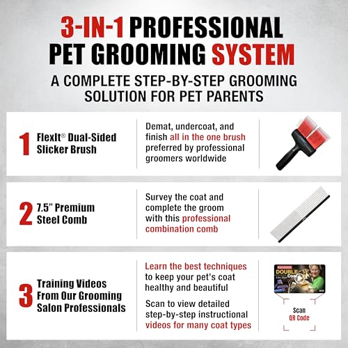 FlexIt Home - Flexible Slicker Brush for Dogs (Single, Firm Flex) | Dog Grooming Brush for Poodles, Golden Doodles, Huskies, Retrievers, and Labradoodles | 3-in-1 System & Video Trainings - color: Firm Flex - Single