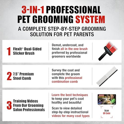 FlexIt Home - Flexible Slicker Brush for Dogs (Single, Firm Flex) | Dog Grooming Brush for Poodles, Golden Doodles, Huskies, Retrievers, and Labradoodles | 3-in-1 System & Video Trainings - color: Firm Flex - Single