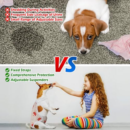 Jollywoods 3 Pack Washable Female Dog Diaper Onesie Sanitary Pantie with Adjustable Suspender, Fixed Doggie Diapers, Super Absorbent Leakproof for Dog in Heat Cycle - size: Large(13"-21" Waist)
