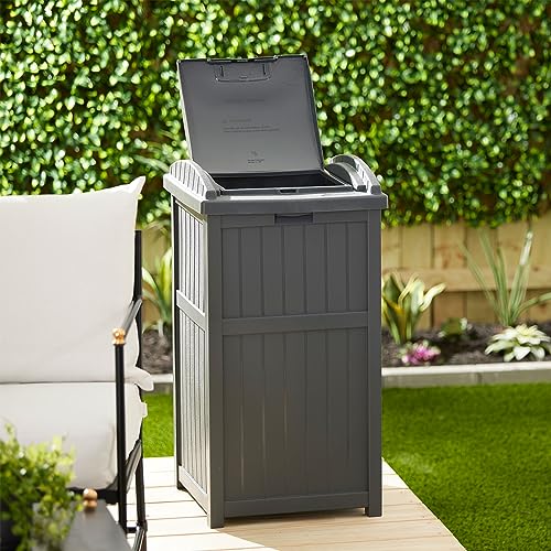 Suncast 4 Pack Outdoor Waste Bin Trash Hideaway Container with Latching Lid, 33 Gallon Capacity - color: Cyberspace, size: 4 Pack