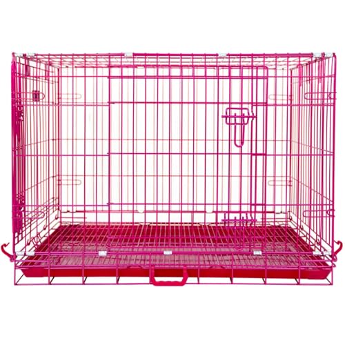 42 inch Dog Crate, Pink Large Dog Cage, Collapsible Metal Wire XL Big Dog Kennel Indoor with Removable Floor Grid, Leak-Proof Tray, Double Doors Dual Locks, Carrying Handle - color: Hot Pink, size: 42.0"L x 27.0"W x 33.0"H