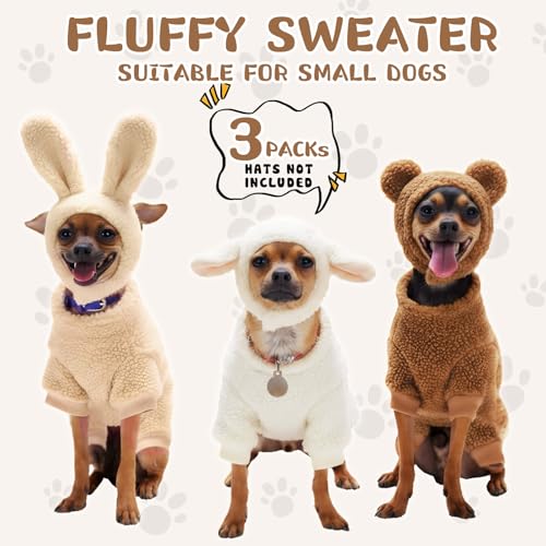 Reginary 3 Pcs Winter Dog Pajamas Fleece Puppy Clothes Warm Doggy Fuzzy for 4 Legs Pet Cute Coats Elastic Soft Winter Holiday Jumpsuit Sweater Bodysuit Small Medium Dog Apparel White Beige Brown(XL) - size: XL