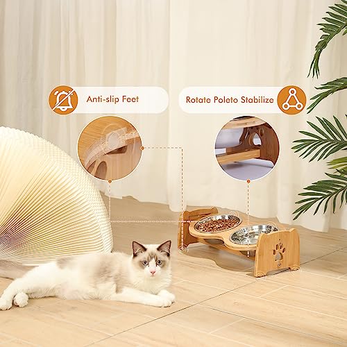 X-ZONE PET Elevated Dog Bowls for Cats and Dogs, Adjustable Bamboo Raised Dog Bowls for Small Dog, Food and Water Set Stand Feeder with 2 Stainless Steel Bowls and Anti Slip Feet (Height 4" to 4.5") - size: S- Height 4" up to 4.5"