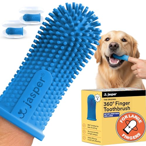 Jasper Large Dog Toothbrush, 360 Degree Pet Tooth Brushing Kit, Cat Toothbrush, Canine Dental Care & Teeth Cleaning Kit, Pet Finger Tooth Brush, Use with Dog Toothpaste, 2-Pack Navy-Blue Large - color: Large Navy Blue (2-pack)