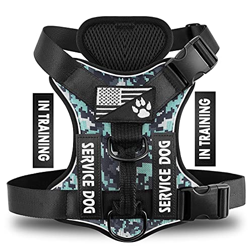 Service Dog Harness, Reflective Dog Vest Harness with 5 PCS Patches, Adjustable Soft Oxford Pet Harness, Inner Layer Mesh, Easy to Control for Dogs - color: Blue Camo, size: X-Small (Pack of 1)