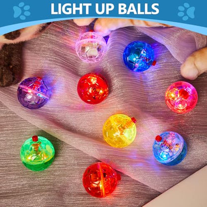 Jecery 9 Pcs Ghost Hunting Light Up Cat Balls LED Motion Activated Cat Toy Interactive Lighted Ball Pet Glowing Mini Running Exercise Toys for Kitten Dog Pet Animals Activity(Multicolor) - color: Multicolor