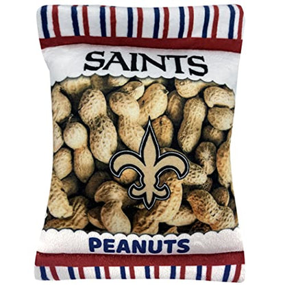 NFL New Orleans Saints Crinkle FINE Plush Dog & CAT Squeak Toy - Cutest Stadium Peanuts Snack Plush Toy for Dogs & Cats with Inner Squeaker & Beautiful Baseball Team Name/Logo - color: New Orleans Saints, style: STADIUM PEANUTS SNACK
