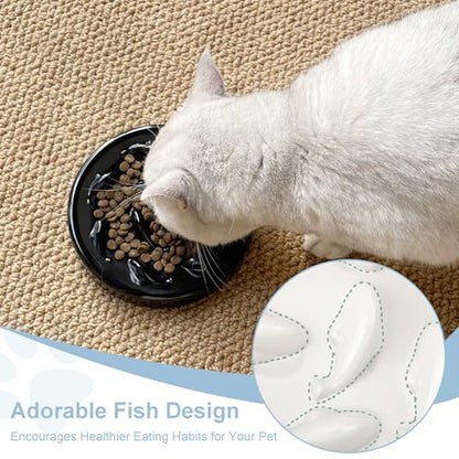 Slow Feeder Bowl for Cats and Small Dogs,Cilkus Fish Pool Design, Fun Interactive Bloat Stop Puzzle Feeder Bowl Healthy Eating Diet Made of Melamine Food Grade Material Dishwasher Safe (Black) - color: Black