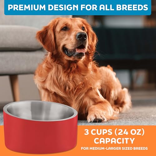 Master Pet Supply Stainless Steel Slanted Dog Cat Food Bowl - 24 oz Heavy Duty - Crimson Flame, Double Wall Insulated, Non-Slip Elevated Bowl for French Bulldogs Pugs Cats, Anti Rust Dishwasher Safe - color: Crimson Flame, size: 3 Cups (24 oz)