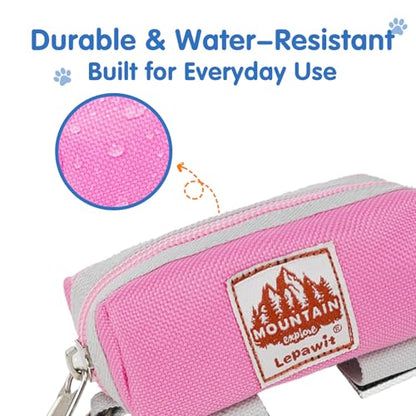 Dog Poop Bag Holder Zippered Pouch, Portable Waste Bag Dispenser with 1 Metal Clip, Fashion Color Matching Canvas Holder for Leashes - Pink - color: Pink