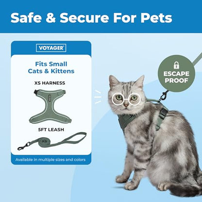 Voyager Escape-Proof Step-in Lock Cat Harness & 5ft Neoprene-Handle Leash Set All-Weather Mesh with Reflective Stitching for Small to Large Cats by Best Pet Supplies, Moss Green (327), XS - color: Moss Green, size: XS (Chest: 13 - 16")