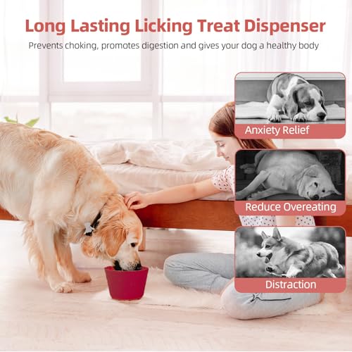Dog Slow Feeder Lick Bowl, Non-Slip Dog Licking Treat Dispenser, Slow Feeder Bowls for Small Medium Large Breed Dogs, Anxiety Relief & Anti-Choking, BPA Free Silicone (Claret, 1.6 Cup) - color: Claret