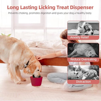 Dog Slow Feeder Lick Bowl, Non-Slip Dog Licking Treat Dispenser, Slow Feeder Bowls for Small Medium Large Breed Dogs, Anxiety Relief & Anti-Choking, BPA Free Silicone (Claret, 1.6 Cup) - color: Claret