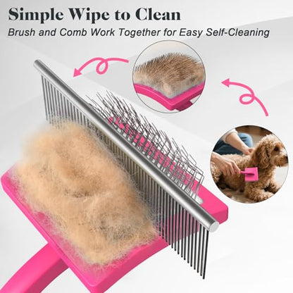 2PCS Slicker Brush for Dogs & Pet Comb,Professional Dog Grooming Brush (Goldendoodles,Poodles,Labradoodles) with Extra Long Pins to Effectively Remove Tangles, Knots and Mats (Pink, Large) - color: Pink, size: Large