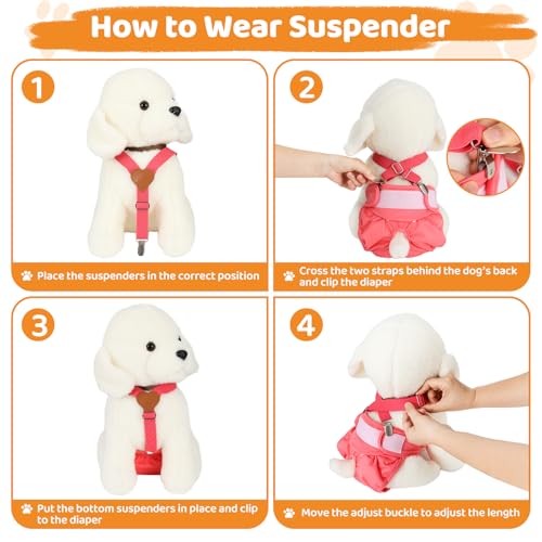 2Pcs Premium Dog Suspenders for Diapers, Belly Bands, Dog Apparel, Adjustable Elastic, Size avaiable for Small Medium and Large Dogs (Watermelon Pink L) - size: Large (Back length 15.4"-28.7")
