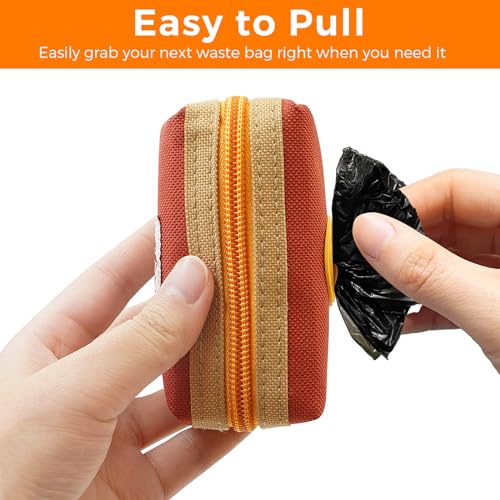 Dog Poop Bag Holder Zippered Pouch, Portable Dog Poop Bag Dispenser with 1 Metal Clip, Fashion Color Matching Canvas Waste Bag Holder for Leashes - Blue & Brown - color: 2 Pack-Blue & Brown