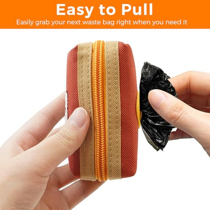 Dog Poop Bag Holder Zippered Pouch, Portable Dog Poop Bag Dispenser with 1 Metal Clip, Fashion Color Matching Canvas Waste Bag Holder for Leashes - Blue & Brown - color: 2 Pack-Blue & Brown