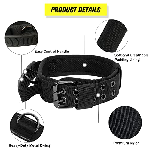 Tactical Dog Collar with Handle - Military Adjustable Dog Training Collar Soft Nylon and Heavy Duty Metal Buckle for Medium Large Dogs - with Patch (Green with Patch, Medium) - color: Green with Patch, size: Medium