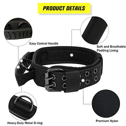 Tactical Dog Collar with Handle - Military Adjustable Dog Training Collar Soft Nylon and Heavy Duty Metal Buckle for Medium Large Dogs - with Patch (Green with Patch, Large) - color: Green with Patch, size: Large