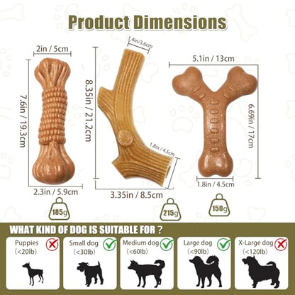 SCHITEC Dog Toys for Aggressive Chewers, 3 Pack Nylon & Wood Dog Chew Toy, Tough Chew Bone for Large Dogs 90-120lbs, Indestructible Teething Dog Toy, Chicken Flavor (Large) - style: Large