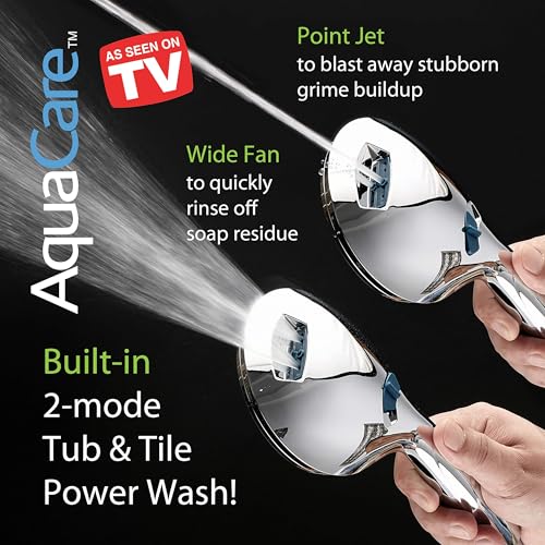 Hotel Spa AquaCare for California As-Seen-On-TV High Pressure Handheld Rain 50-mode 3-way Shower Head Combo with Adjustable Arm, Anti-clog Jets, Tub & Pet Power Wash, 6 ft. Stainless Steel Hose - color: All-Chrome, style: 1.8 Gallons Per Minute