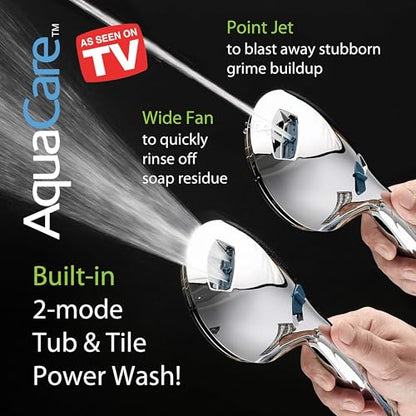 Hotel Spa AquaCare for California As-Seen-On-TV High Pressure Handheld Rain 50-mode 3-way Shower Head Combo with Adjustable Arm, Anti-clog Jets, Tub & Pet Power Wash, 6 ft. Stainless Steel Hose - color: All-Chrome, style: 1.8 Gallons Per Minute