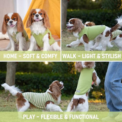 KYEESE 2Pack Dog Shirt, Soft Striped Dogs T Shirts, Lightweight Doggie Tank Top Cat Clothes, Sleeveless Dog Shirt for Small Dogs, Stretchy Pet Vest, Green, Medium - color: 05# 2Pack (Green+Striped), size: Medium (7-13lbs)