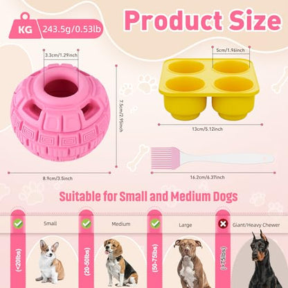 Interactive Dog Frozen Treat Toys, Dog Puzzle Enrichment Ball to Keep Them Busy, Slow Food Training, Durable Rubber Chew Dispensing Toy, Freezable Fillable Ball, for Small Medium Large Dogs (Pink) - color: Pink