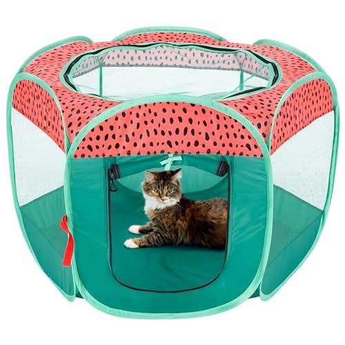 Furhaven Portable Dog Playpen Cat Tent, Pet Playground,Kennel Foldable Indoor Outdoor Zippered Puppy Crate - Green & Pink, Small - color: Green & Pink, size: Small