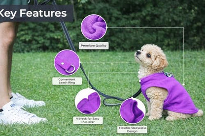 JACKO & CO - Fleece Vest Dog Sweater with Leash Ring - Soft, Warm & Lightweight Pullover Coat for Small & Medium Dogs, Puppies & Cats - Cozy Fall/Winter/Spring Pet Jacket (Purple, Small 4-6lbs) - color: Purple, size: S (4-6lbs)