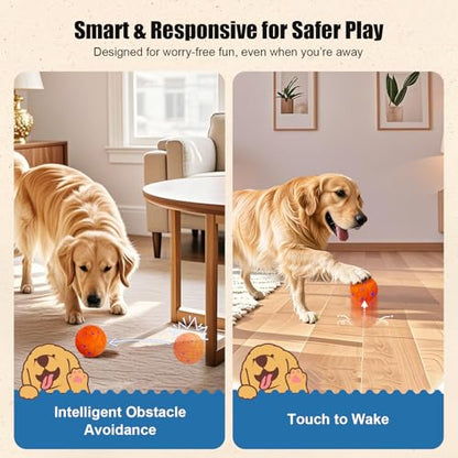 Interactive Dog Ball Toy, Smart Dog Toy for Medium and Large Dogs, Automatic Moving Rotating & Bouncing Ball, Durable E-TPU Material, IP54 Waterproof, Motion-Activated Dog Toy for Active Dogs - color: Orange