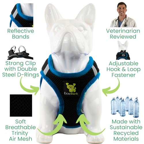 EcoBark Step in Dog Harness - Teacup Dog Harnesses for XXXS, XXS, XS and Small Dog Breeds - Reflective - Adjustable Mini Body Halter Vest - Tiny Soft Mesh Toy Breed (Black and Teal, XXXS) - color: Black and Teal Trim, size: XXXS- 2 to 3 lbs- Chest up to 1