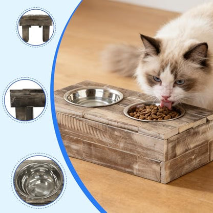 Huntley Pet Elevated Dog & Cat Double Bowl Feeder Stainless Steel Bowls (Berjen, Small) - size: Small