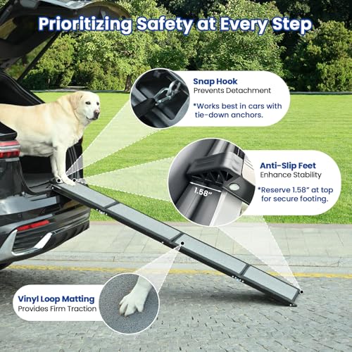 Dog Ramp for Car, Pawlify 71" x 17.3" Dog Ramps for Large Dogs with Anti-Pinch Handle and Anti-Slip Rug Surface, Folding Dog Ramp Up to 250LBS, Portable Dogs Car Ramp for SUV, Trucks - size: 71" L x 17.3" W