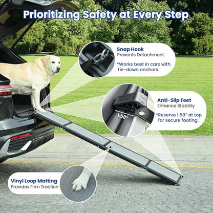 Dog Ramp for Car, Pawlify 71" x 17.3" Dog Ramps for Large Dogs with Anti-Pinch Handle and Anti-Slip Rug Surface, Folding Dog Ramp Up to 250LBS, Portable Dogs Car Ramp for SUV, Trucks - size: 71" L x 17.3" W