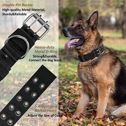 Tactical Dog Collar with Handle, Military Adjustable Heavy Duty Metal Buckle Dog Collars Soft Nylon Training Collar for Medium Large Dogs (Black, Large) - color: Black-HD, size: L