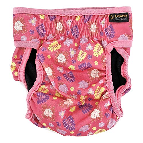 Pack of 3 Female Dog Diapers with 4 - Layers of Absorbent Pads Cat Panties Waterproof Leak Proof Washable (L: Waist 20" - 26", Flowers Pattern) - color: Pack of 3 Flowers Pattern, size: L: Waist 20" - 26"