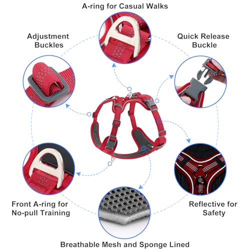 Plutus Pet No Pull Dog Harness, Release at Neck, Soft Padded, Reflective Adjustable Dog Vest Harness for Small, Medium, Large Dogs(Red, S) - color: Red, size: S