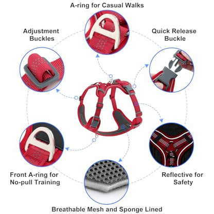 Plutus Pet No Pull Dog Harness, Release at Neck, Soft Padded, Reflective Adjustable Dog Vest Harness for Small, Medium, Large Dogs(Red, S) - color: Red, size: S
