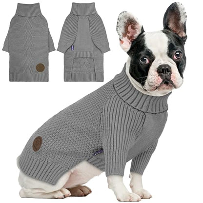 cyeollo Small Dog Sweater with Long Sleeves Turtleneck Knitted Warm Dog Clothes Puppy Sweaters for Small Dogs, Grey S - color: Grey, size: Small