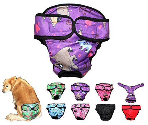 Dog Diaper Reusable Washable Female Girl for Medium & Large Big Dog Breeds Size L, XL, XXL (X-Large: Waist 22" - 28", Purple Dog) - color: Purple Dog, size: X-LARGE: Waist 22" - 28"