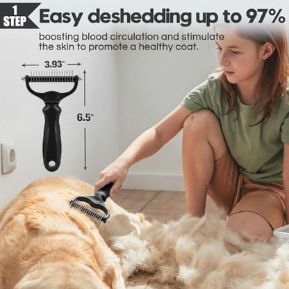 Bonteck Dog Slicker Brush for Dogs Grooming Kit 5PCS | Large Dog Brush for Goldendoodles Poodles Doodles | Long Pin Haired Brush | Poodle Brushes and Comb (Black) - color: Black